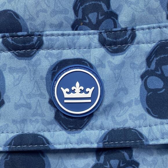 PETER MILLAR Seaside Swim Trunks Skull & Shark Tooth Print Mens Sz M Blue Beach - Picture 8 of 10